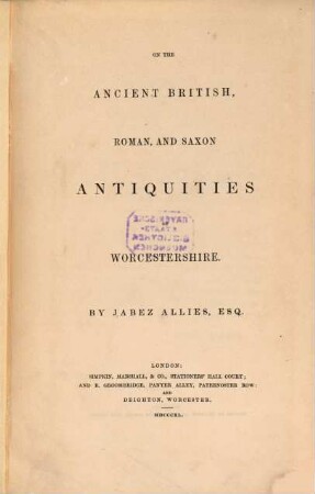 On the ancient British, Roman and Saxon Antiquities of Worcestershire