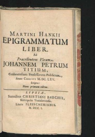 Epigrammatum Liber Ad Praecellentem Virum Johannem Petrum Titium