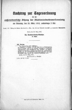 Anlage: Nachtrag zur Tagesordnung, 22. März 1919