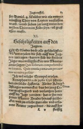 XI. Gefehrligkeiten auff den Jagten.