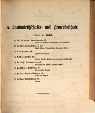 Jahresbericht der Königlichen Landwirthschafts- und Gewerbsschule 1. Klasse und der daselbst bestehenden Fortbildungsschule. 1863/64