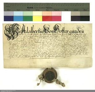 Lehenbrief Adalberts [von Schleifras], Abt von Fulda, für Johann Valentin Göllner über das Riedlehen in Haimbach