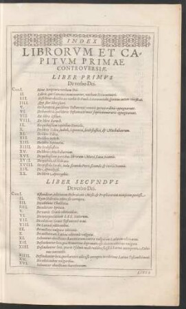Index Librorum Et Capitum Primae Controversiae.