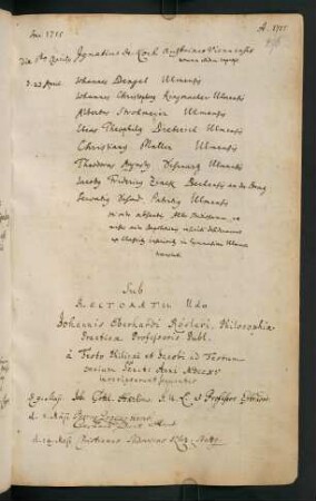 Sommerhalbjahr 1715. Rektorat Johann Eberhard Rösler