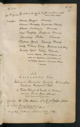 Sommerhalbjahr 1715. Rektorat Johann Eberhard Rösler