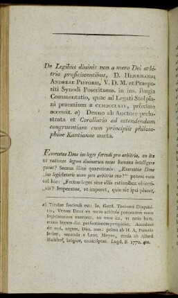 [ VIII. D. Herrm. Andr. Pistorius, de legibus divinis. ] non a mero Dei arbitrio proficiscentibus...]