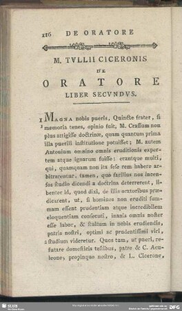 De Oratore Liber Secundus