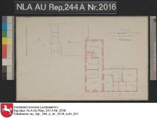 Grundriß des Amtsgebäudes in STICKHAUSEN Kolorierte Zeichnung von Etteldberg Papier auf Leinen Format 42,0x26,7 M 1:130
