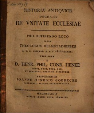 Historia antiquior dogmatis de unitate ecclesiae