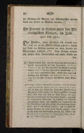 Die Franken in Gallien unter den Merovingischen Königen, im Jahr 420 bis 451.