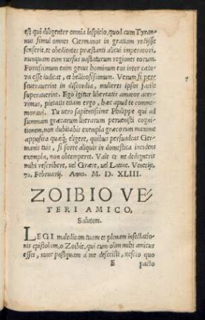 Zoibio Veteri Amico, Salutem.