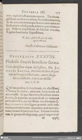 Observatio XXXVIII. Phthisis setacei beneficio sanata