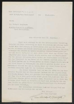 Brief von Hans Christoph Kaergel an Gerhart Hauptmann