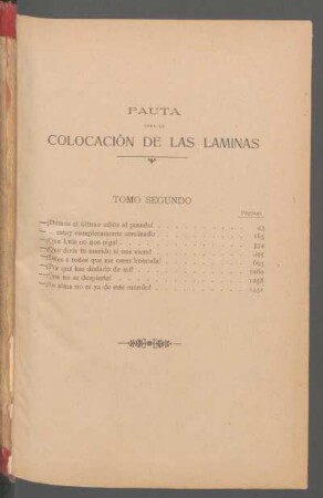 Pauta para la colocación de las láminas - Tomo segundo