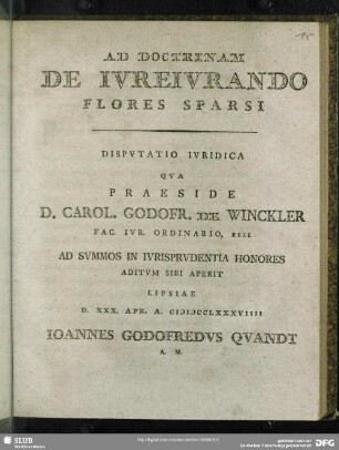 Ad Doctrinam De Iureiurando Flores Sparsi : Disputatio Iuridica