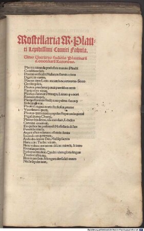 Mostellaria M. Plauti Lepidissimi Comici Fabula