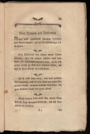 Ueber Bediente und Bedienung.