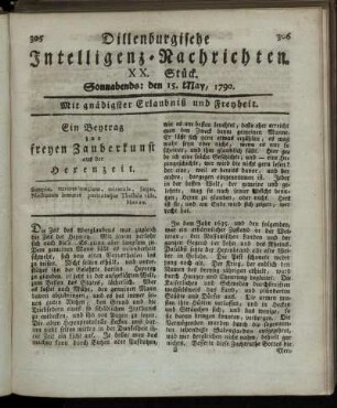 XX. Stück. Sonnabends: den 15. May, 1790.