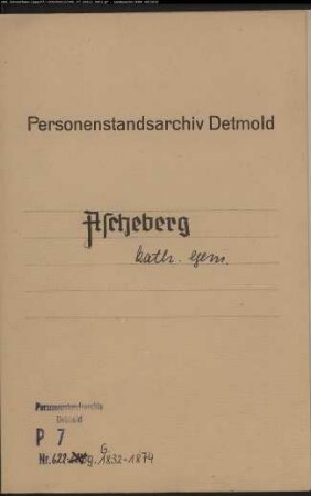 Kirchenbuchduplikate der katholischen Gemeinde St. Lambertus in Ascheberg (G 1832-1874). (Gemeinde: Ascheberg, kath. Gemeinde)
