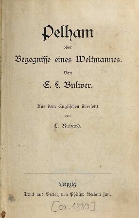 Pelham oder Begegnisse eines Weltmannes