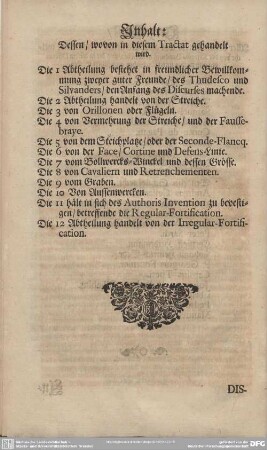 Inhalt: Dessen/ wovon in diesem Traktat gehandelt wird.