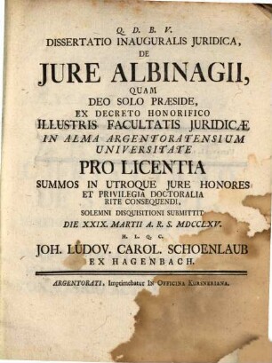 Dissertatio inauguralis iuridica de iure albinagii