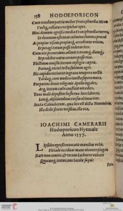 Ioachimi Camerarii Hodoeporicon Hyemale Anno 1557