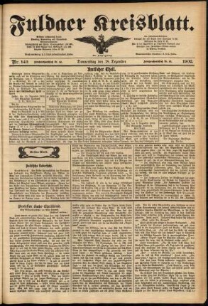 Erste Ausgabe vom Donnerstag, den 18. Dezember 1902.