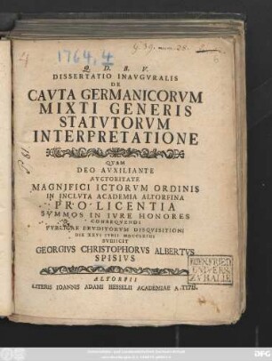 Dissertatio Inavgvralis De Cavta Germanicorvm Mixti Generis Statvtorvm Interpretatione