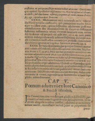 Cap. V. Poenam adulterii ex Iure Canonico & Feudali ostendens.