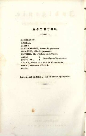 Iphigénie : Tragédie en 5 actes. Iphigenie. Übers. v. Carl August Frh. Pergler v. Perglaß