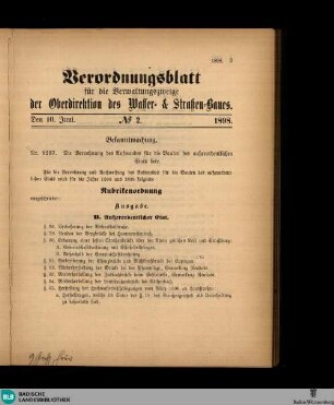 Verordnungsblatt der Oberdirektion des Wasser- und Strassenbaues