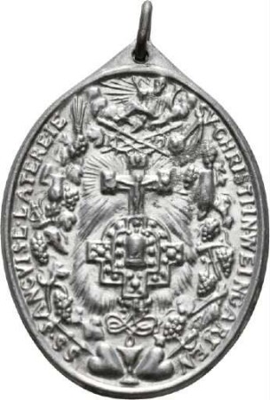 Wallfahrtsmedaille des Klosters Weingarten mit Heiligen Benedikt und Reliquiar , 1932