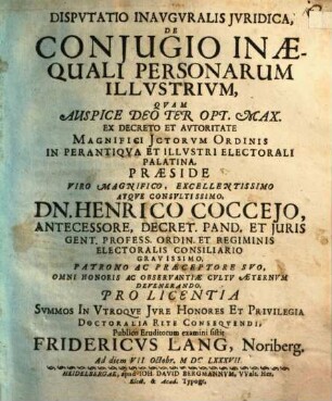 Disp. inaug. iur. De coniugio inaequali personarum illustrium