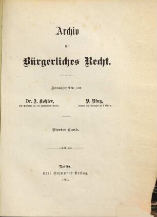 Archiv für bürgerliches Recht. 4. 1890