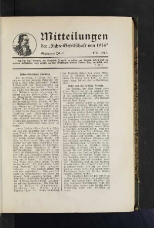 Mitteilungen der "Fichte-Gesellschaft von 1914" Siebentes Blatt. Mai 1917.