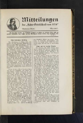 Mitteilungen der "Fichte-Gesellschaft von 1914" Siebentes Blatt. Mai 1917.