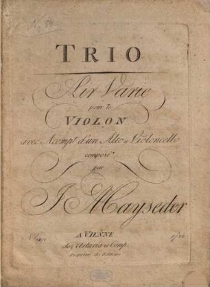 Trio : air varié pour le violon avec accompt. d'un alto et violoncello