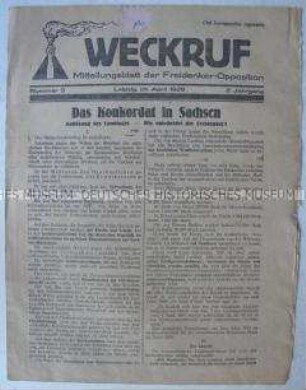 Mitteilungsblatt der "Freidenker-Opposition" u.a. über die Auflösung des Landtages in Sachsen