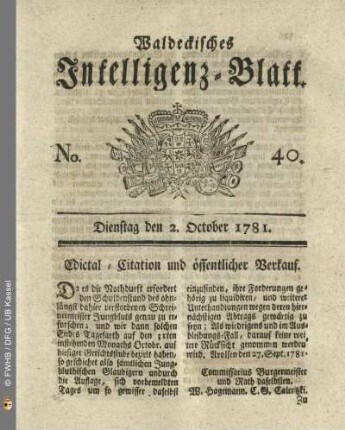 No. 40, Dienstag den 2. October 1781
