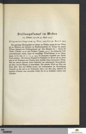Stellungskampf im Westen. Allgemeine Lage