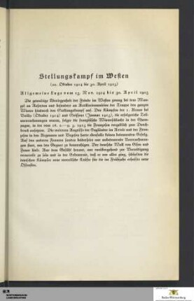 Stellungskampf im Westen. Allgemeine Lage