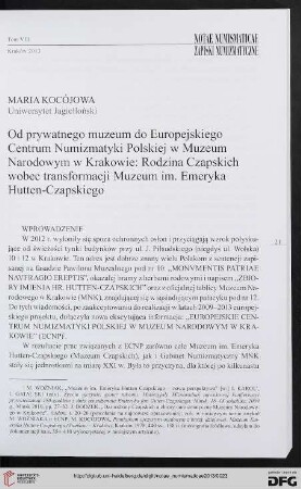 8: Od prywatnego muzeum do Europejskiego Centrum Numizmatyki Polskiej w Muzeum Narodowym w Krakowie : Rodzina Czapskich wobec transformacji Muzeum im. Emeryka Hutten-Czapskiego