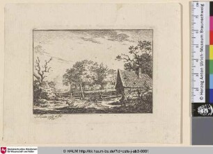 [Landscape with a country-house; Landschap met zittende man en hond; Landschaft mit sitzendem Bauern und Hund]