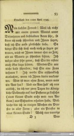 Stralsund den 12ten April 1749
