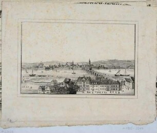 Ansicht von Dresden, Blick von der heutigen Neustadt über die alte Augustusbrücke auf die Altstadt