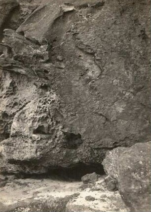 Elbsandsteingebirge. Wabenstruktur, Brauneisenrinden und warzenartige Buckel (wahrscheinlich Brauneisenstein) bei Herrnskretschen