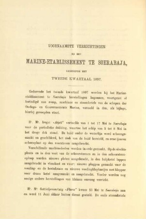 Voornaamste verrichtingen bij het Marine-etablissement te Soerabaja gedurende het tweede kwartaal 1897