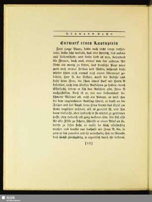 Hermann Bahr: Entwurf eines Lustspiels