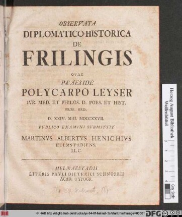 Observata Diplomatico-Historica De Frilingis